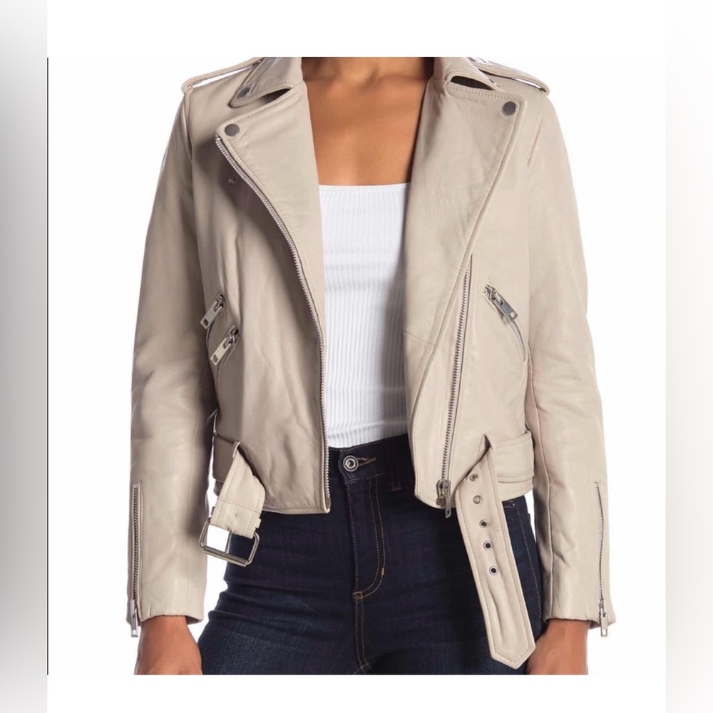 Walter Baker Cream Moto Leather Jacket with Asymmetrical Zipper